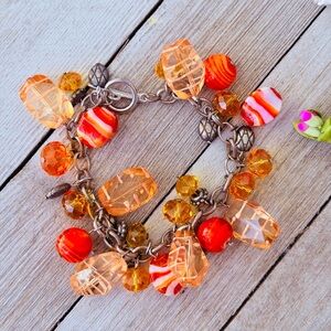 Vintage Orange Beaded Charm Bracelet